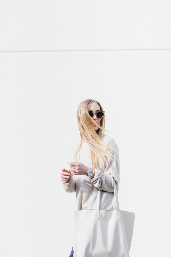 eatsleepwear, Kimberly Lapides, OUTFIT, AG jeans, Theory, Tretorn, Cuyana, Celine, Michelle Watches