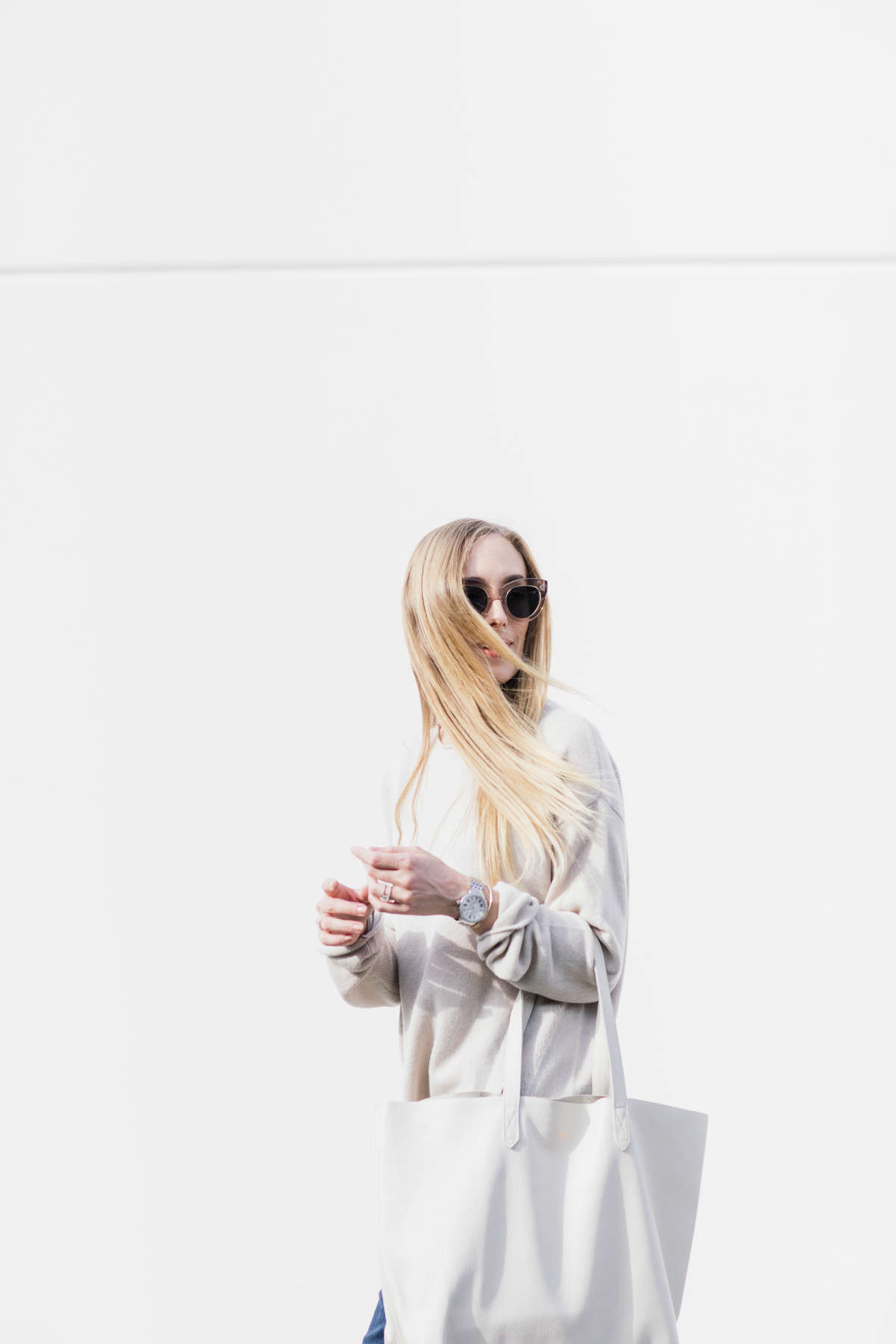 eatsleepwear, Kimberly Lapides, OUTFIT, AG jeans, Theory, Tretorn, Cuyana, Celine, Michelle Watches