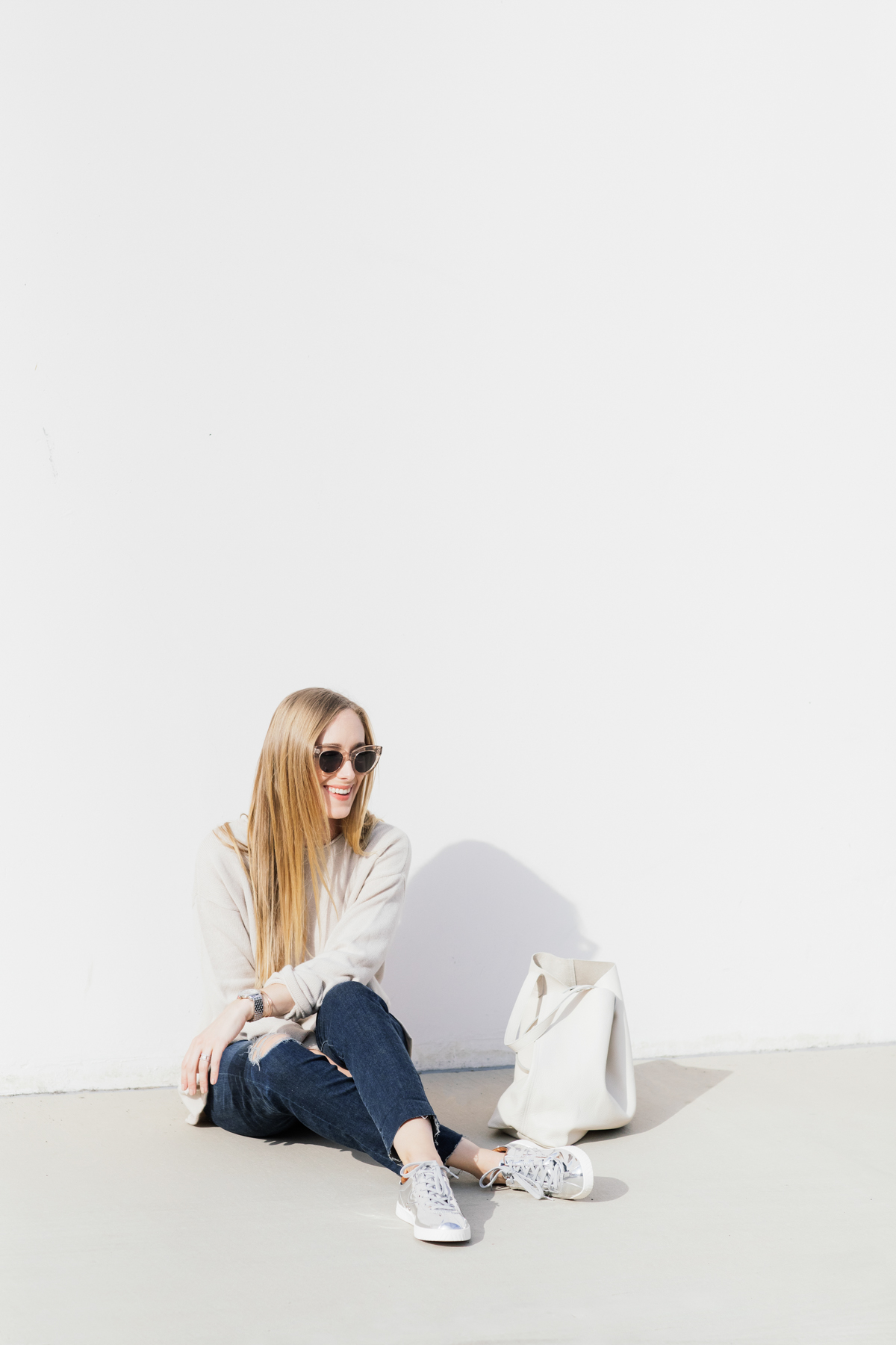 eatsleepwear, Kimberly Lapides, OUTFIT, AG jeans, Theory, Tretorn, Cuyana, Celine, Michelle Watches