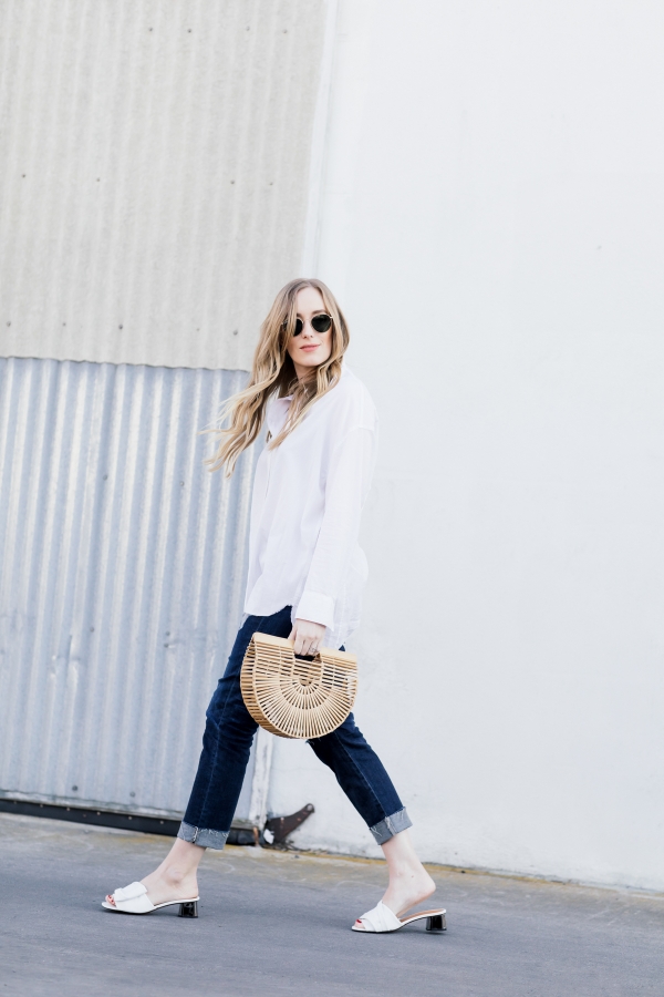 eatsleepwear, Kimberly Lapides, OUTFIT, Vince, Ag jeans, Cult Gaia, Rayban, Clergerie