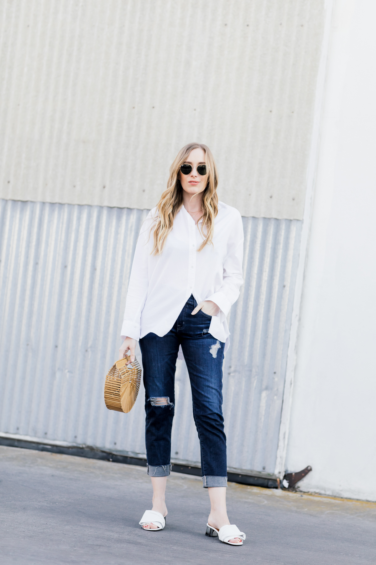 eatsleepwear, Kimberly Lapides, OUTFIT, Vince, Ag jeans, Cult Gaia, Rayban, Clergerie