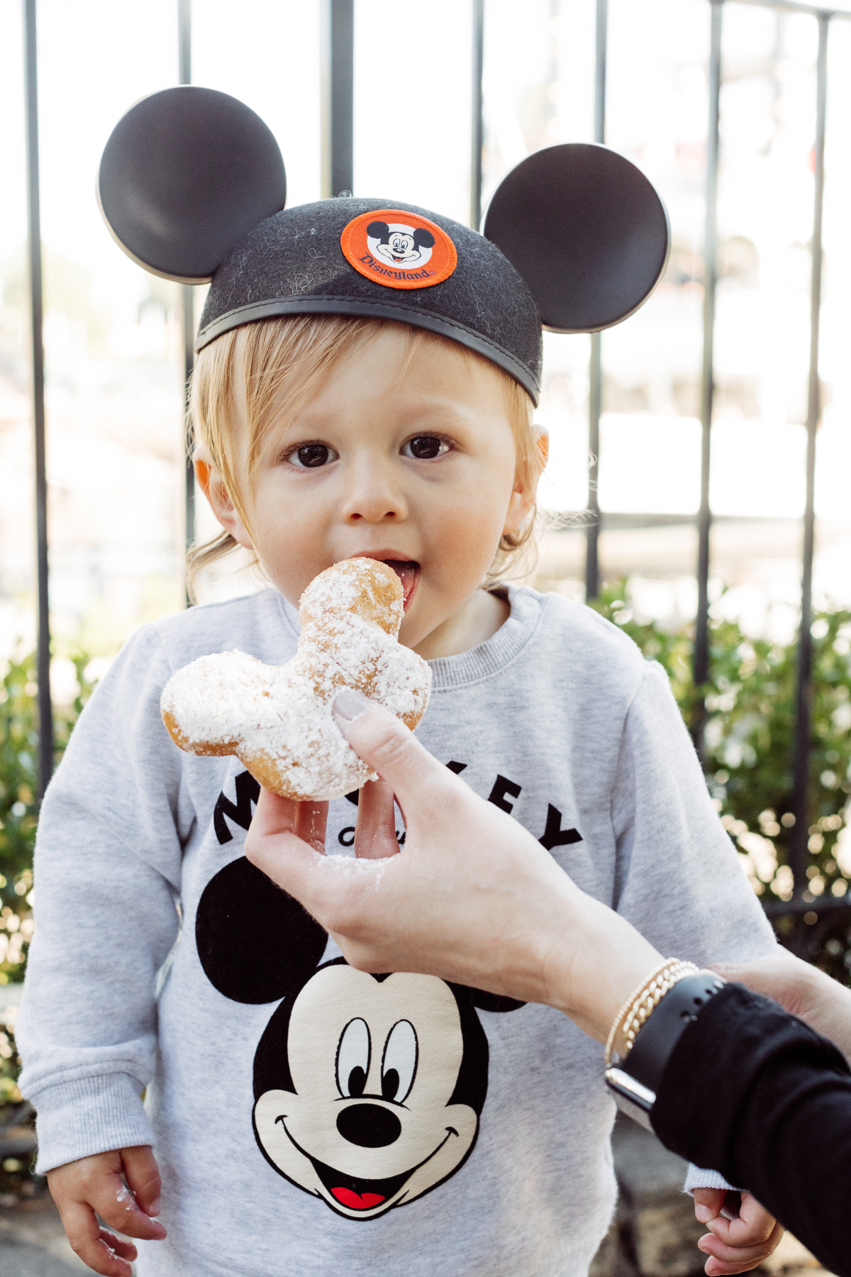 eatsleepwear kimberly lapides The holidays at Disneyland Resort eating sweet snacks like Mickey Mouse beignets in cafe new orleans at mint julep bar.