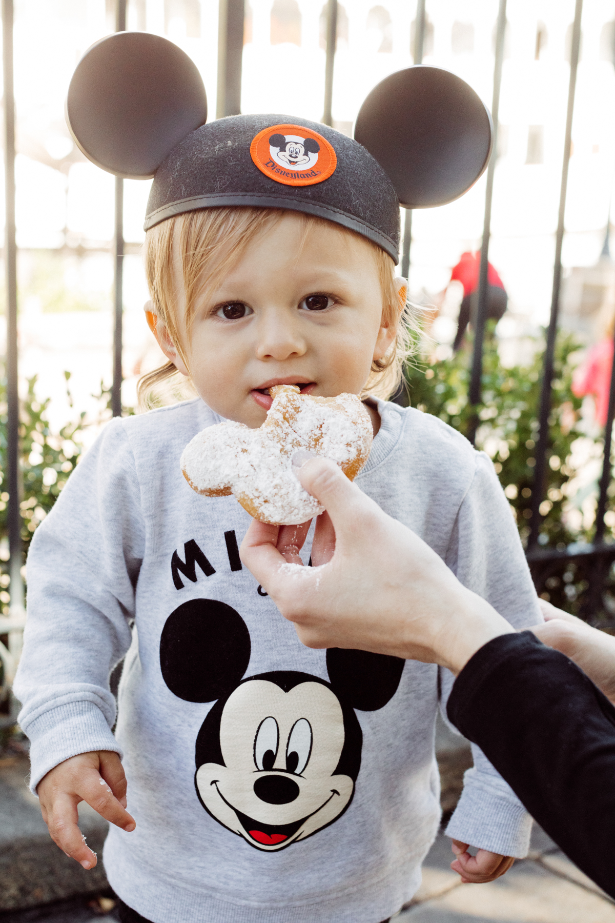 eatsleepwear kimberly lapides The holidays at Disneyland Resort eating sweet snacks like Mickey Mouse beignets in cafe new orleans at mint julep bar.