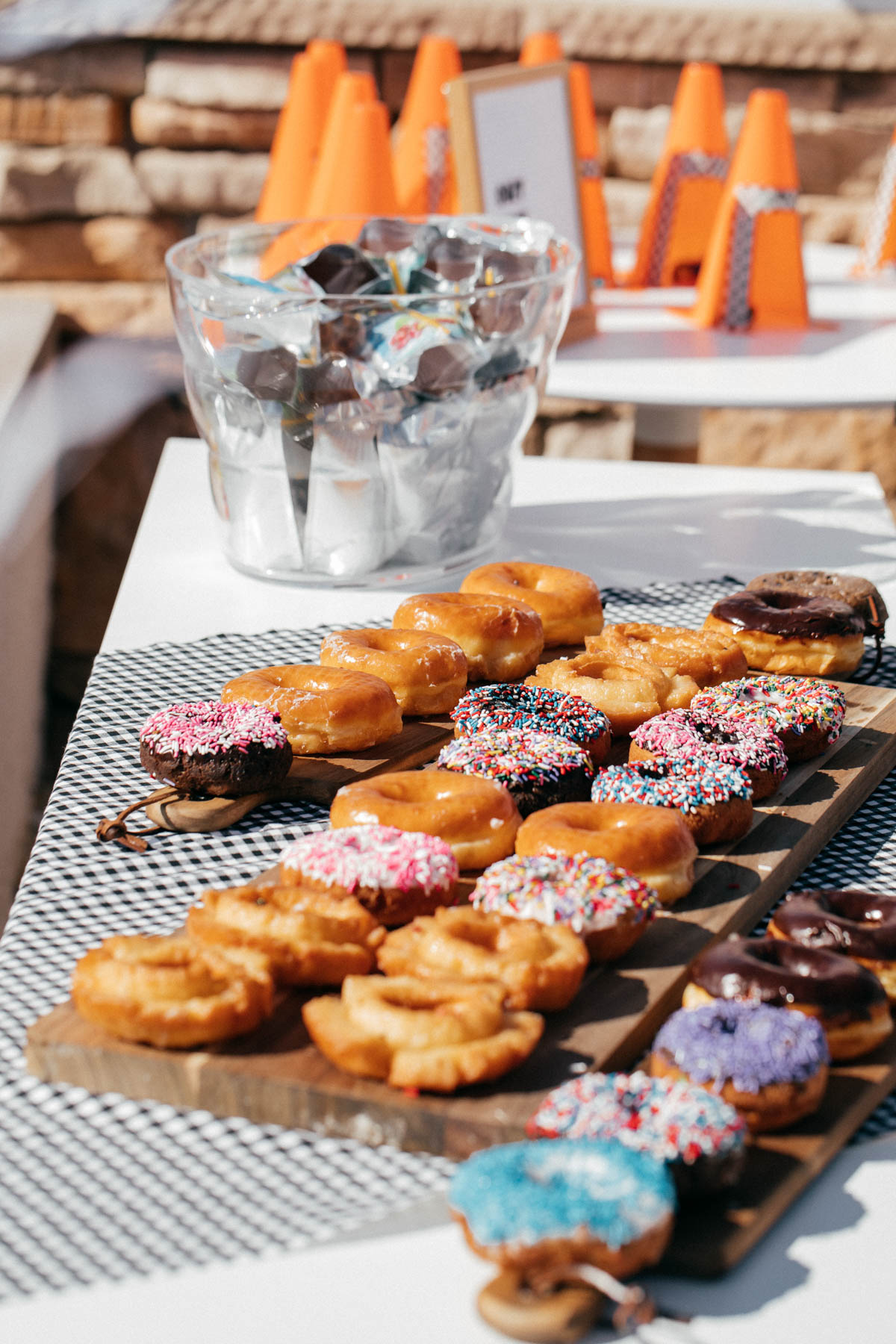 Donuts, Juice Boxes and DIY Cozy Cone Motel Party favors at Disney Pixar Cars themed birthday