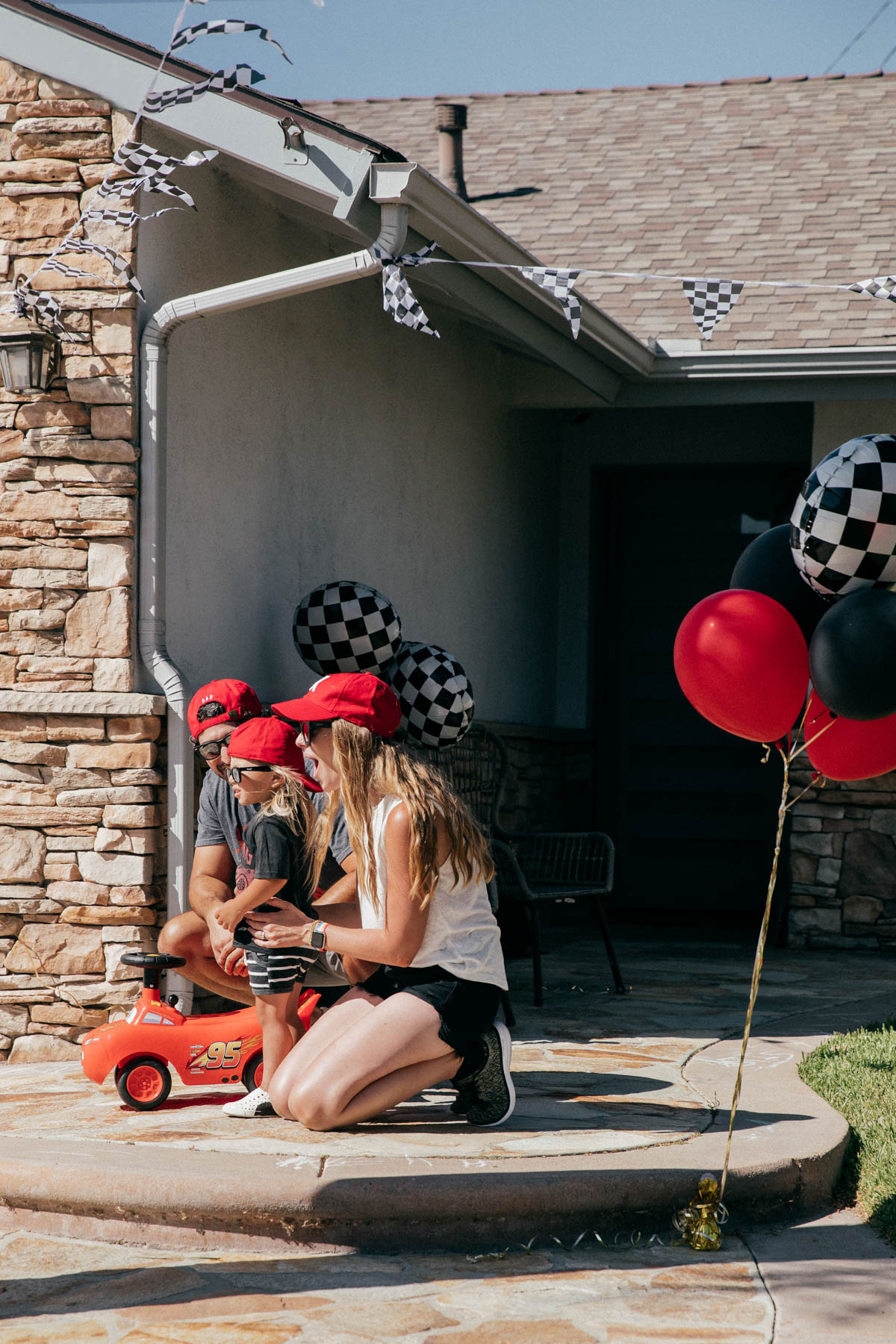 Family photo at Disney Pixar Cars themed birthday