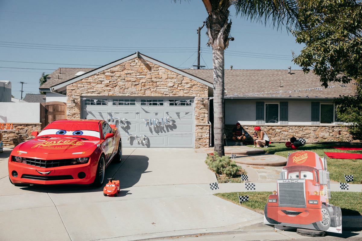 Party decorations and decor at Disney Pixar Cars themed birthday