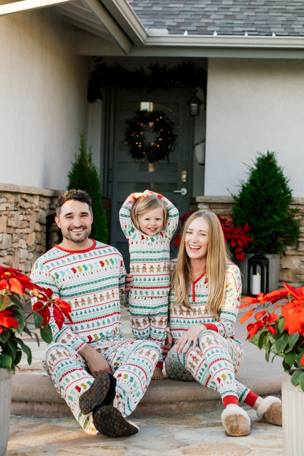 Sitting outside in Family Christmas Pajamas
