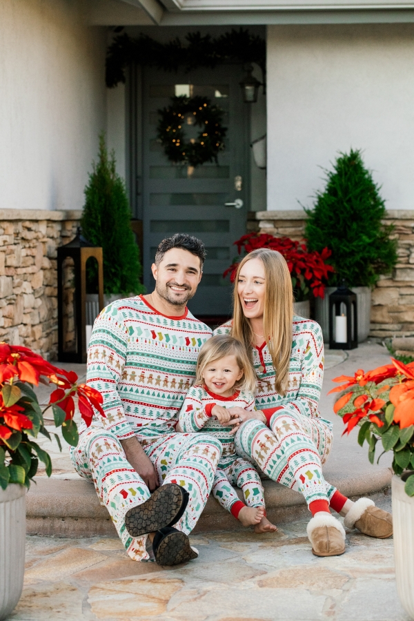 Sitting outside in Family Christmas Pajamas