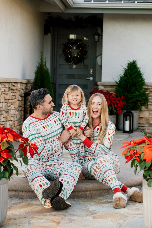 Sitting outside in Family Christmas Pajamas